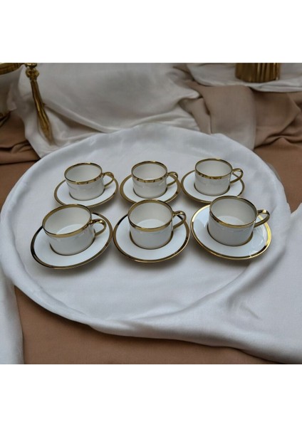 Altın Detaylı 6 Kişilik Şık Porselen Çay Fincan Takımı, Beyaz Renk fırsatları