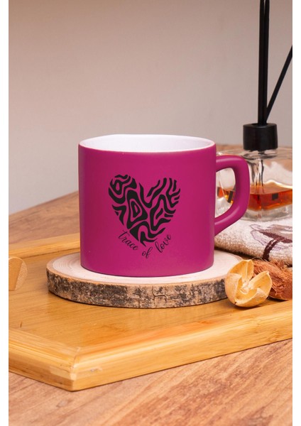 Fuşya Renkli Trace Of Love Tasarımlı Çay ve Nescafe Fincanı