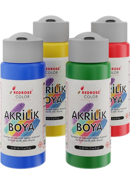 Rose Ana Renkler Akrilik Boya 4'lü Set 4X60 ml
