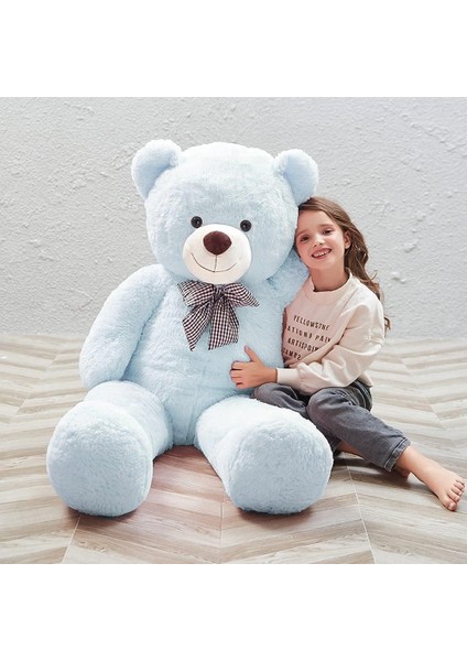 Özel Hediye - 140 cm Papyonlu Peluş Ayıcık... Açık Mavi