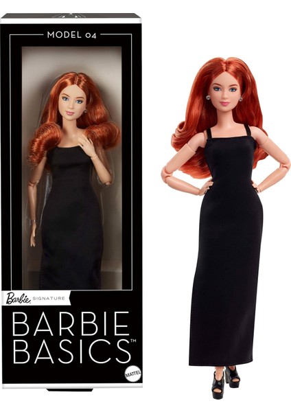 Basıcs™ Ikonik Koleksiyon Bebekler - Kızıl Barbie Basics Koleksiyona Uygun Bebek, Siyah Elbisesi ve Platform Topuklu Ayakkabılarıyla Kızıl Kıvırcık Saçlı Model 04 JBH74