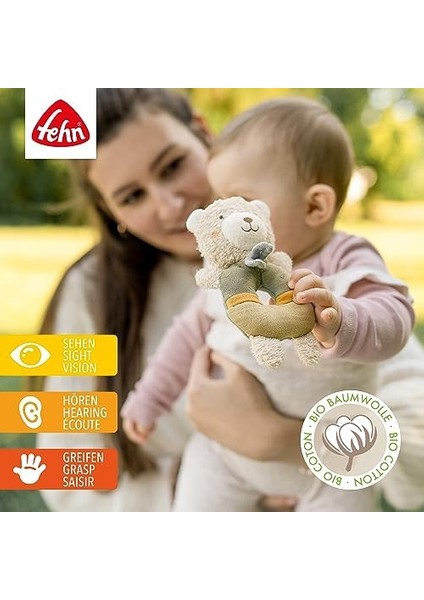 Bebek Halka Kavrama Oyuncağı Ayıcık Fehnnatur - Organik Pamuklu Pelüş Hayvan - Oyun Oynayarak Öğrenmek Için Çıngıraklı Oyun Hayvanı - 0+ Aylık Bebekler ve Küçük Çocuklar Için Kavrama Oyuncağı fiyatları