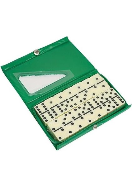 Deri Çantalı Melamin Domino Oyunu 28 Taş Dominoes Double Six Aile Oyunu (Yeşil)