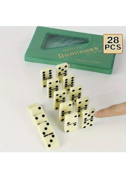 Deri Çantalı Melamin Domino Oyunu 28 Taş Dominoes Double Six Aile Oyunu (Yeşil) fiyatları