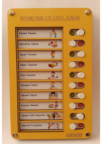 Günlük Rutin Checklist Görev ve Sorumluluk Tablosu (Sarı)