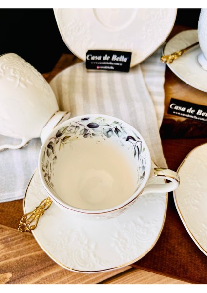 6 Kişilik Çiçek Kabartmalı Porselen Çay Fincanı, Şık ve Zarif Tasarım fiyatları