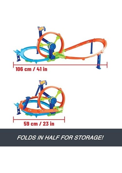 Wheels Hızlı Fırlatma ve Döngü Parkuru Oyun Seti Hot Wheels Hızlı Fırlatma ve Döngü Parkuru Oyun Seti ve 1:64 Ölçekli Metal Oyuncak Araba, Çarpışma Temalı Pist Seti JBX65 modelleri