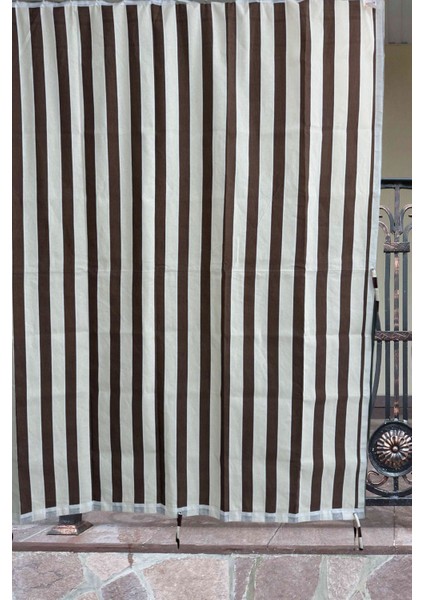 Kahverengi Balkon Perdesi, Çardak Perdesi, Korniş Düğmeli ve Kuş Gözü Delikli Balkon Perdesi