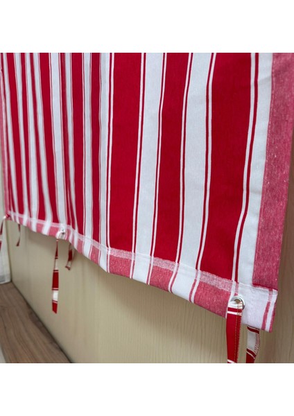 Kırmızı Beyaz Balkon Perdesi, Çardak Perdesi, Korniş Düğmeli ve Kuş Gözü Delikli Balkon Perdesi