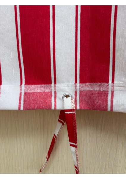 Kırmızı Beyaz Balkon Perdesi, Çardak Perdesi, Korniş Düğmeli ve Kuş Gözü Delikli Balkon Perdesi