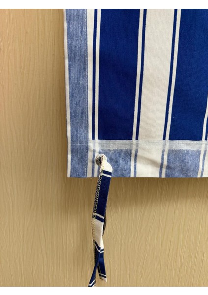 Mavi Beyaz Balkon Perdesi, Çardak Perdesi, Korniş Düğmeli ve Kuş Gözü Delikli Balkon Perdesi