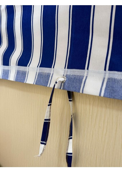 Mavi Beyaz Balkon Perdesi, Çardak Perdesi, Korniş Düğmeli ve Kuş Gözü Delikli Balkon Perdesi