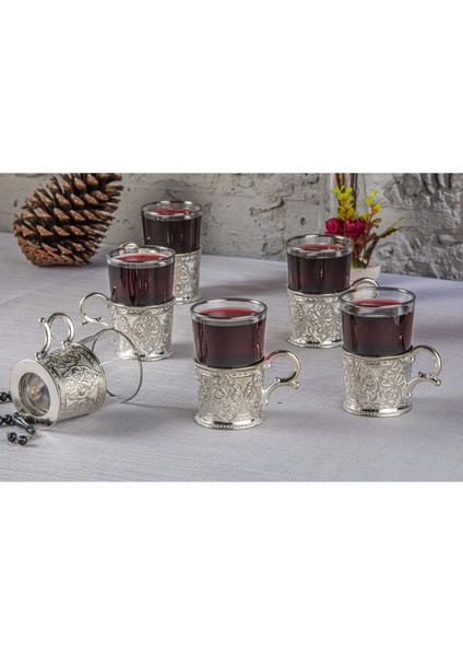 Yaldızlı 6 Kişilik Büyük Çay Seti, Şık ve Zarif Tasarım, Parlak Gümüş Görünüm fiyatları