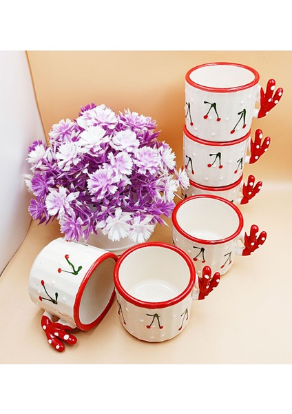 6 Adet Kiraz Desenli Seramik Fincan, 150 Ml, Çay, Kahve, Espresso, Neskafe Için fiyatları