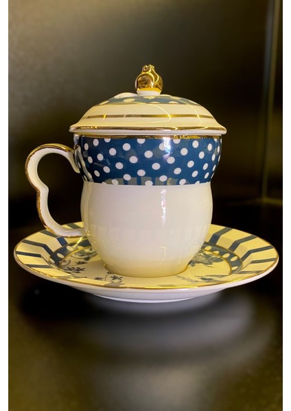 Mavi Kapaklı 2 Kişilik Çay ve Nescafe Fincan Seti