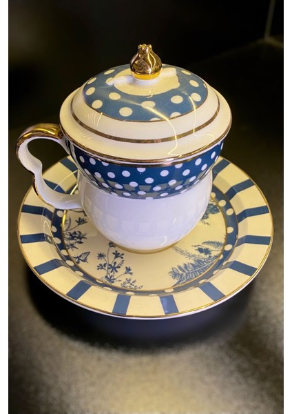 Mavi Kapaklı 2 Kişilik Çay ve Nescafe Fincan Seti