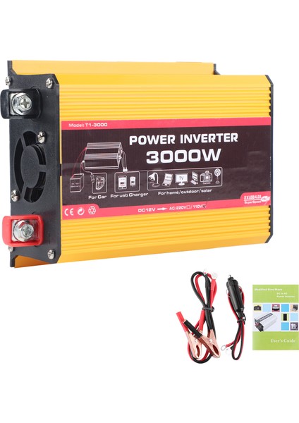 Araç Invertörü 3000 W Çift USB Otomatik Güç Dönüştürücü Modifiye Dalga Trafo (DC12V AC110V ) (Yurt Dışından)