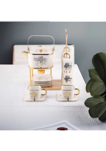 Şık 12 Parça Porselen Çay Seti, Altın Detaylı, Ev Dekorasyonu Için Zarif Seçenek