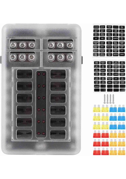 12 Devreleri Sigorta Kutusu Blok Tutucu LED Gösterge Işığı Mini Motor Araba Yat Tekne (Yurt Dışından)