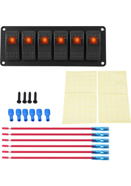 12-24V 6 Gang Rocker Anahtarı Paneli Araba Rv Tekne Yat Deniz Turuncu LED (Yurt Dışından)