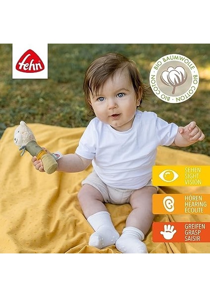 Fehn Çubuk Kavrama Oyuncağı Ayıcık - Kavramak Için Çıngıraklı Motor Becerileri Oyuncağı - Organik Pamuklu Pelüş Hayvan Kavrama Oyuncağı- 0+Aylık Bebekler ve Küçük Çocuklar Için Oyuncak modelleri