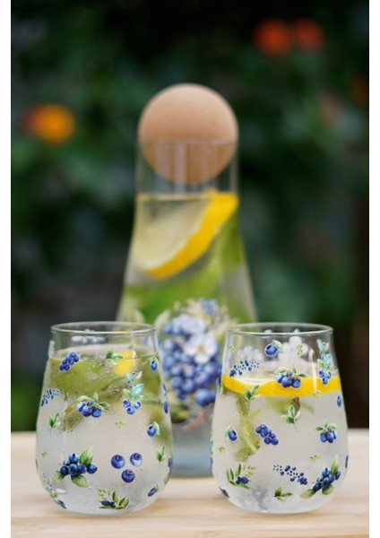 Caga Pinterest Yabanmersini Desenli 2 Parça Bardak ve Borosilikat Cam Sürahi (900 Ml) Takım Seti modelleri