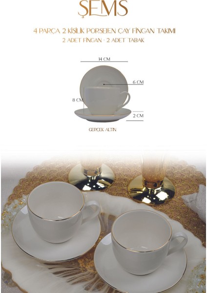 Altın Yaldız Detaylı 4'lü Porselen Çay Fincan Takımı, Şıklık ve Zerafet Sağlar fırsatları