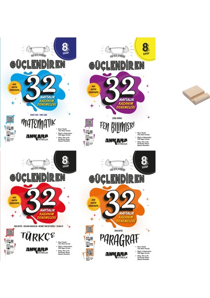 Lgs 8. Sınıf Güçlendiren Matematik Fen Türkçe ve Paragraf 4lü Set Haftalık Denemeleri + Telefon Tutucu