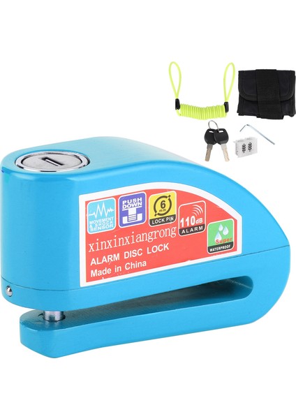 Su Geçirmez Disk Fren Kilit Seti 110DB Anti Hırsızlık Güvenlik Alarm Koruma Motosiklet Bisiklet Için (Mavi ) (Yurt Dışından)