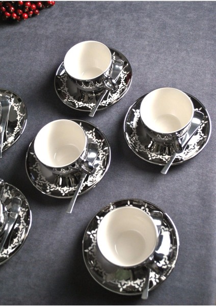 18 Parça Gümüş Çay Fincan Takımı, Şık ve Zarif Kahve Seti fırsatları