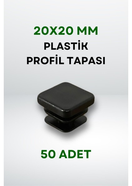 20X20 mm Siyah Plastik Profil Tapası, 50 Adet Set, Dayanıklı ve Şık Tasarım