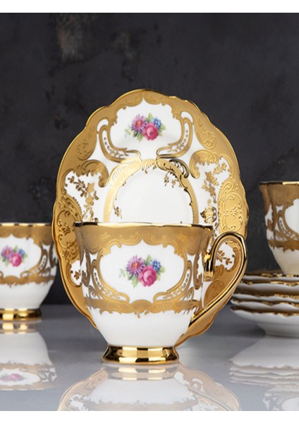 6’lı Porselen Ayaklı Çay ve Kahve Fincan Takımı, 200CC, Beyaz