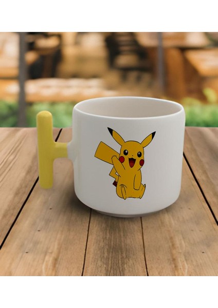 El Yapımı Pikachu Tüylü Kulp Kupa, 200 Ml, Beyaz Renk