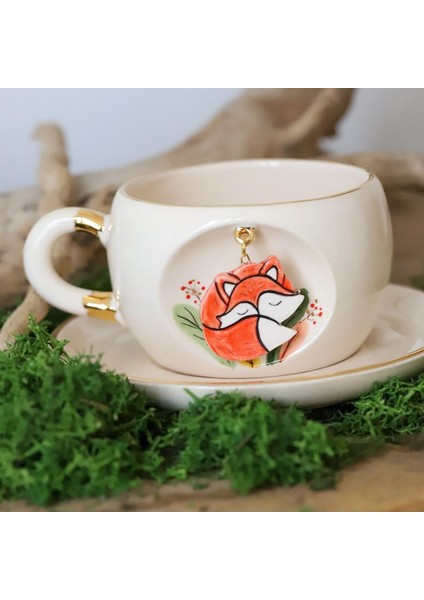 El Yapımı Nature Serisi Kızıl Tilki Seramik Çay Fincanı Beyaz modelleri