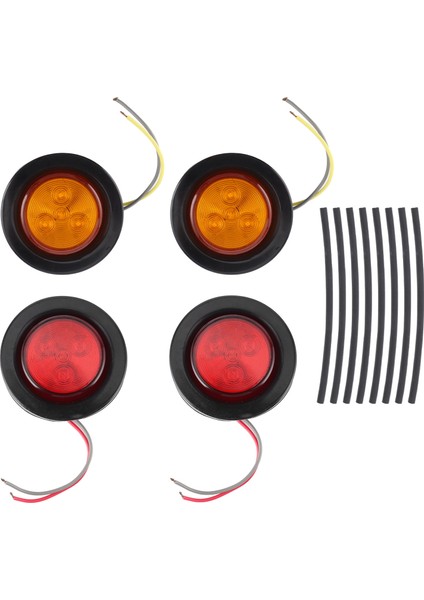 4 Adet 2in Yuvarlak LED Gösterge Işığı Yan Işaret Lambası Kırmızı Sarı Lens ile Heatshrink Tüp Römork Kamyonlar Için (Yurt Dışından)