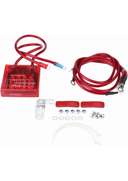 Evrensel Yakıt Tasarrufu Voltaj Sabitleyici Regülatörü Kiti W / 3 Topraklama Kablosu Kırmızı (Yurt Dışından)