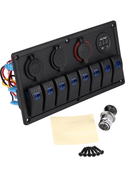 12V 24V 8 Gang Araba Tekne LED Rocker Anahtarı Kontrol Paneli Çift USB Voltmetre Çakmak (Yurt Dışından)