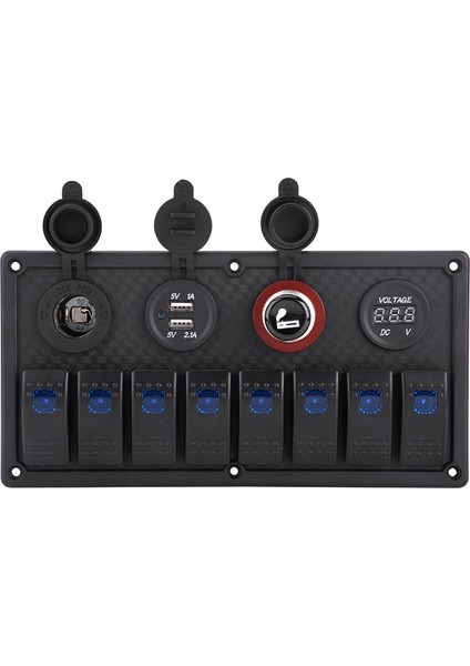 12V 24V 8 Gang Araba Tekne LED Rocker Anahtarı Kontrol Paneli Çift USB Voltmetre Çakmak (Yurt Dışından) fırsatları