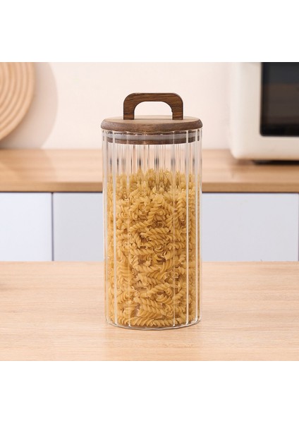 1250 ml Cam Saklama Kabı – Akasya Kapaklı Kulplu, Çizgili Tasarım, Sızdırmaz Silikonlu modelleri