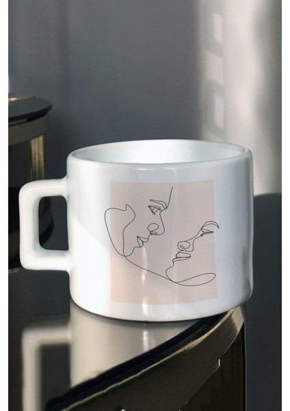 Sevgililer Günü Için Minimal Çift Baskılı Espresso Çay Fincanı