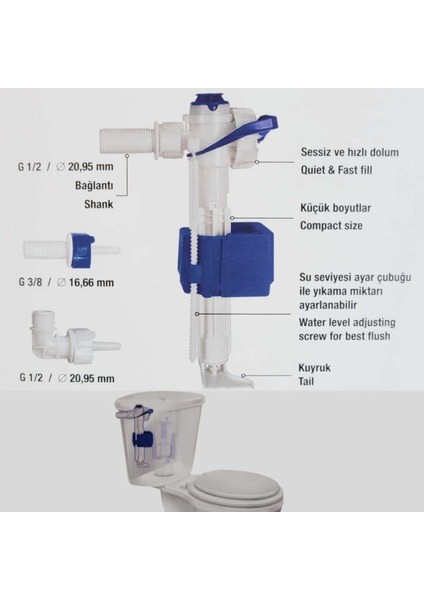 Gömme Rezervuar Hızlı Doldurma Grubu Kale Uyumlu Vitra Uyumlu Serel ve Bocchi Uyumlu Fluidmaster fiyatları