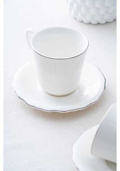 Şık 12'li 6 Kişilik Gümüş Renkli Çay Fincanı Takımı, 210 Ml.