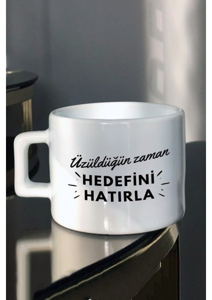 Hedefini Hatırla Tasarımlı Beyaz Çay Fincanı