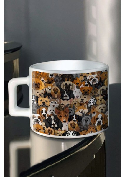 Sevimli Köpekler Temalı Tüm Baskılı Çay ve Kahve Fincanı, Beyaz Renk