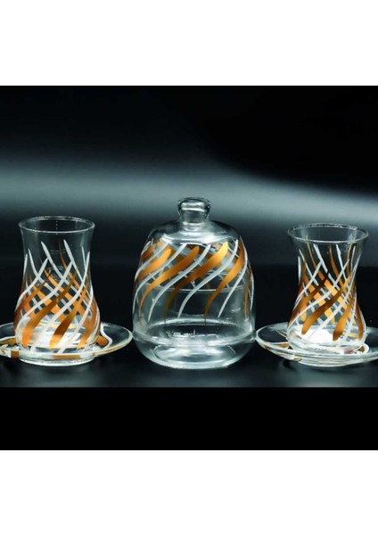 Gri Renkli Boyalı Yaldızlı Çay Takımı ve Şekerlik Seti fiyatları