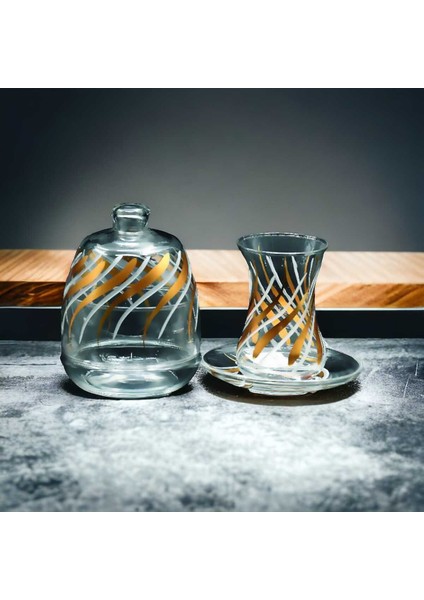 Gri Renkli Boyalı Yaldızlı Çay Takımı ve Şekerlik Seti modelleri