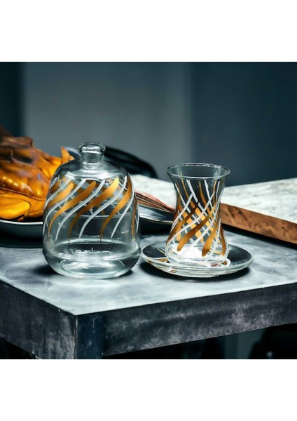 Gri Renkli Boyalı Yaldızlı Çay Takımı ve Şekerlik Seti fırsatları