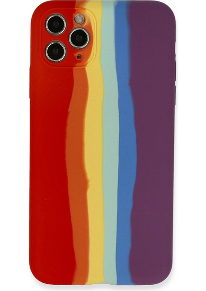 Iphone 11 Pro Kılıf Ebruli Lansman Silikon - Kırmızı-Mor Svlrs