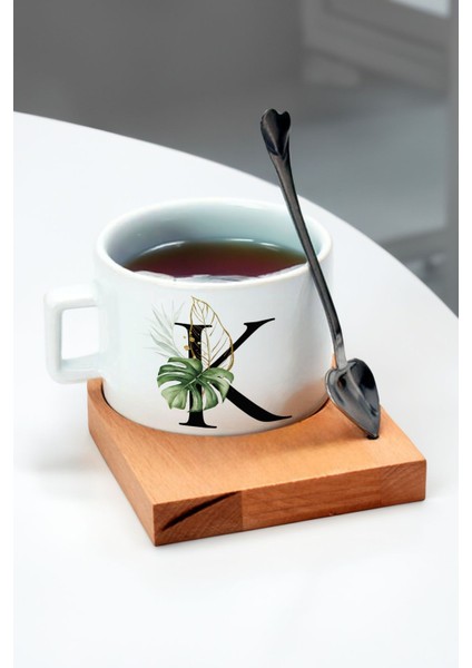 Yeşil Yapraklı ve Kaşıklı Mıknatıslı Yıl Dönümü Fincanı