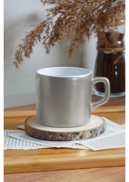 Şık Gümüş Renkli 220ML Çay ve Nescafe Fincanı Seti